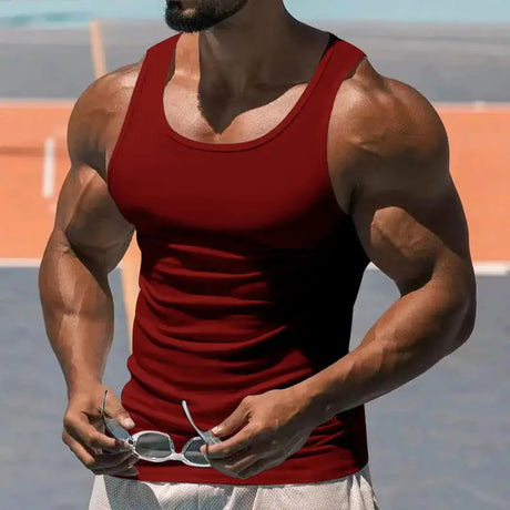 American Vest, Summer Europe And The United States Men Stretch Sports Gym Training, Tight Hurdle Sleeveless Top Solid Color Vest - Lootquake