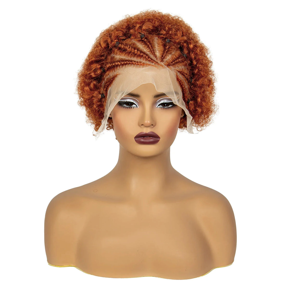 350# Ginger Orange Synthetic Knotless Braided Wig | 13x4 Transparent Lace Front Short Afro Kinky Curly Braids