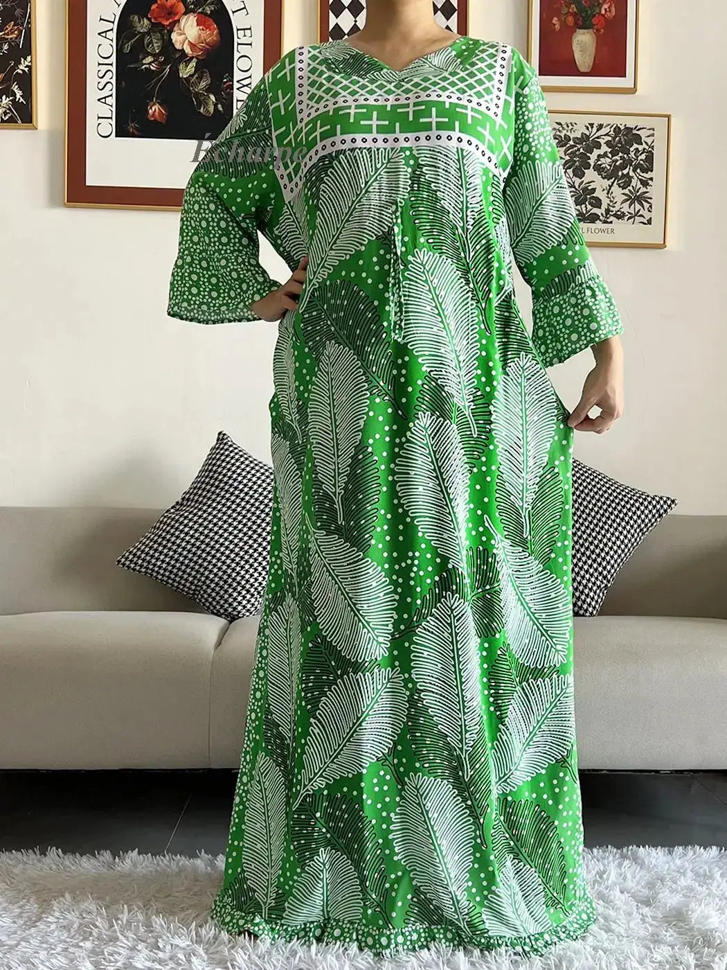 New Style African Dashiki Print Long Sleeve Loose Cotton Elegant Women  Abaya Long Dress Summer Maxi Casual Dresses Vestidos - Lootquake