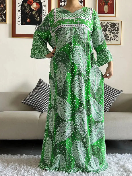 New Style African Dashiki Print Long Sleeve Loose Cotton Elegant Women  Abaya Long Dress Summer Maxi Casual Dresses Vestidos - Lootquake