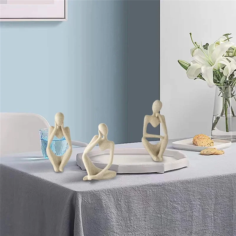 Y51A-3Pcs Minimalist Decor Abstract Thinker Statue Sculpture Set,Neutral Home Decor Mini Sandstone Thinker Figurines Easy To Use