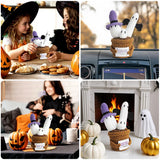Halloween Pumpkins Ghosts Desktop Decor Crochet Positive Energy Dolls with Cards Handmade Hug Plant for Handwoven Party Gifts