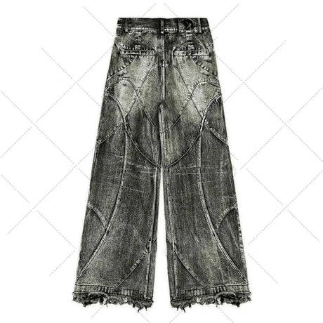 PFNW Spliced Design Washed Denim Jeans Men's Streetwear Fashion Straight Leg Denim Pants Hip Hop Trendy Trousers Spring 28W4634 - Lootquake