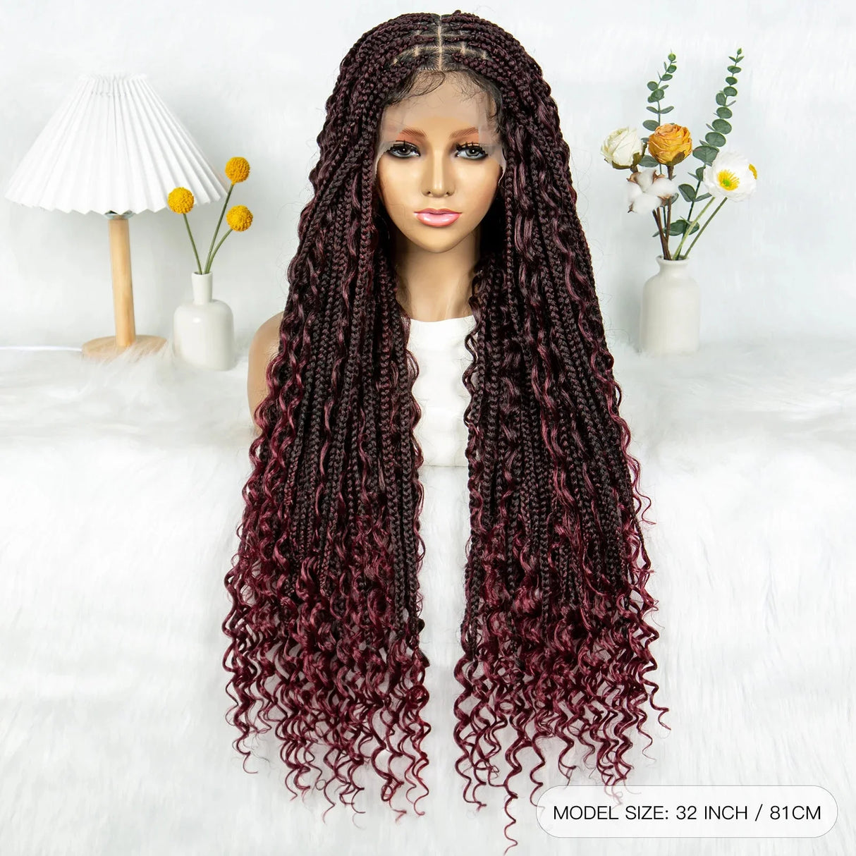 32" Natural Boho Knotless Braids Wig | HD Lace Front | Baby Hair | Synthetic