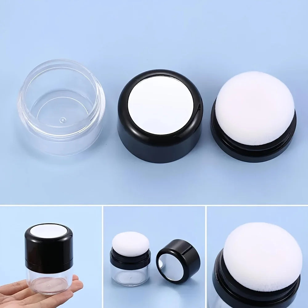 Travel-Friendly Loose Powder Case with Mushroom Sponge Puff & Mirror - Compact, Fragrance-Free Cosmetic Foundation Box