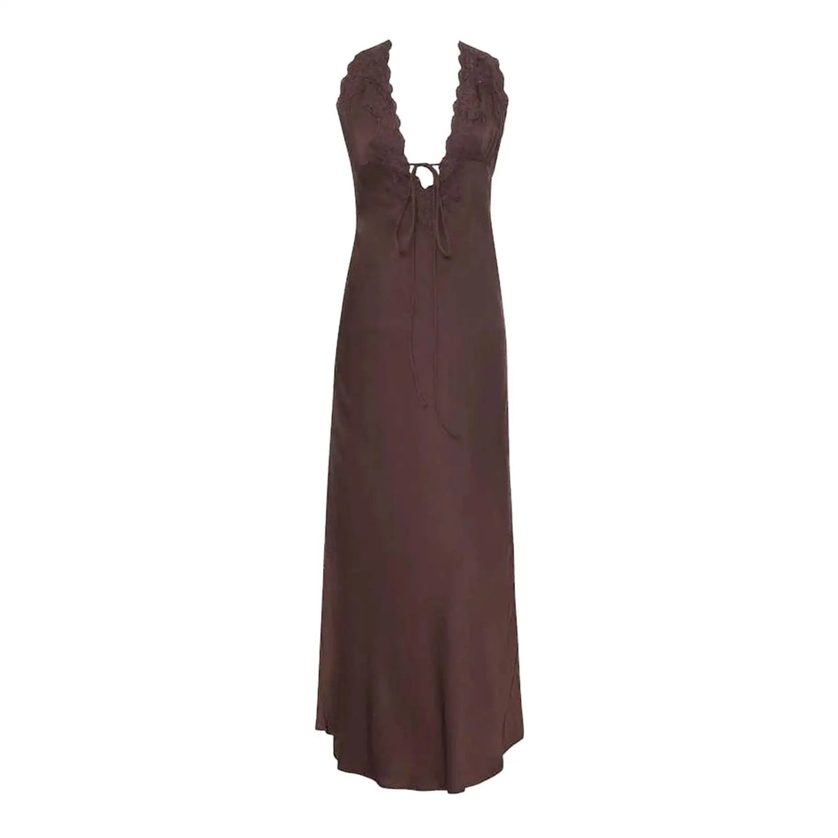 Y2K Chic Women Lace Trim Long Dress 90s Vintage Sexy V Neck Tie Up Backless Bodycon Elegant Lady Club Party Night Cocktail Dress - Lootquake