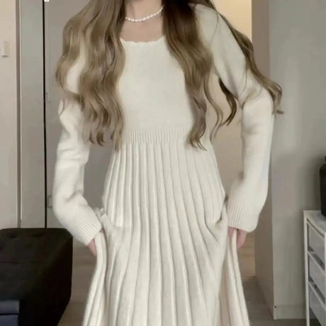 Sweater Long Dress For Woman Clothes Swing Casual Autumn Winter Knitted Korean Slim Long Sleeve Elegance Sweet Femal Clothing - Lootquake