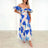 Summer V Neck Cutout Floral Print Dresses Elegant Women Puff Short Sleeve Casual Dress Pleated Waisted Swing Beach Long Dress - Lootquake