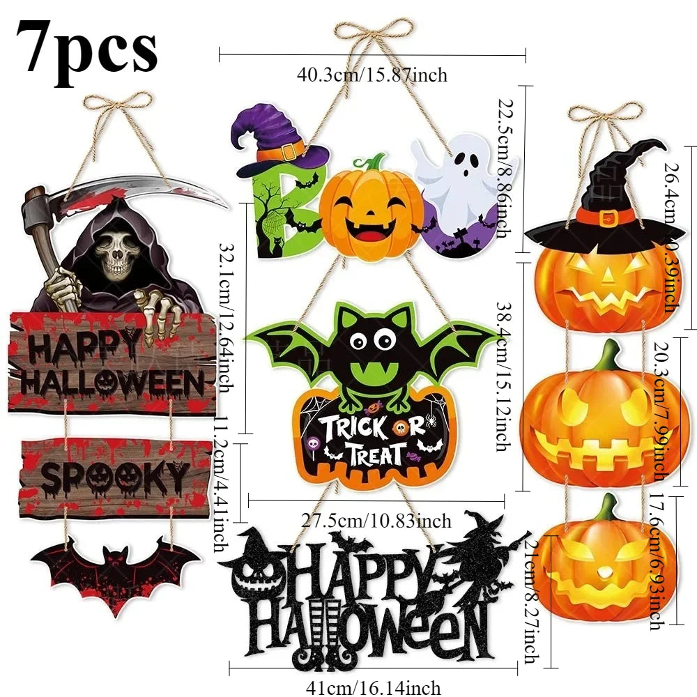 7PCS/set Halloween Party Decors Pumpkin Ghost Bat Door Hanging Pendents Happy Festival  Decorations for Home