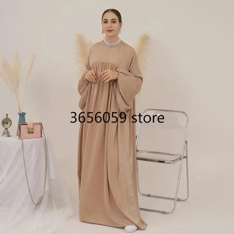 Plain Abaya Muslim Long Dress Women Balloon Sleeve Casual Islamic Clothing Dubai Turkish Modesty Kaftan Ramadan Eid - Lootquake