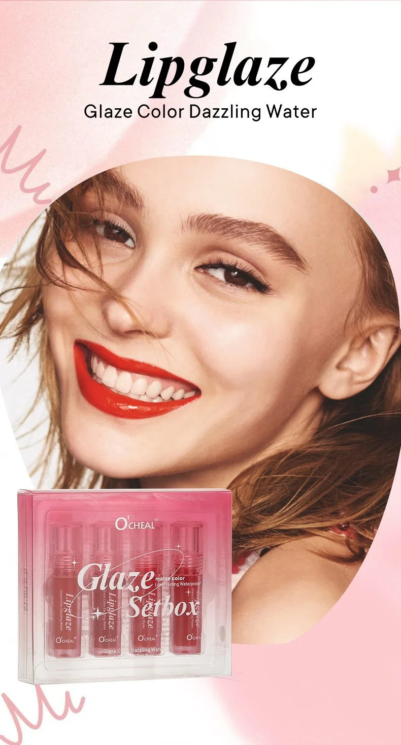 4 PCS Lipstick Set Moisturizing Breathable Glossy Non-Sticky Long-Lasting Full-Look Lips Light Durable Lip Gloss