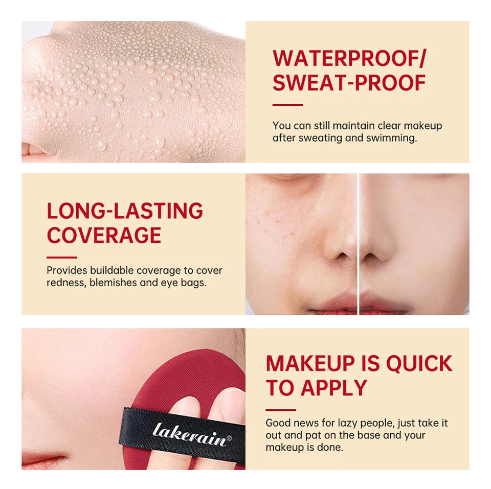 Base de maquillaje en cojín con protector solar Lakerain, resistente al agua, de larga duración, iluminadora, en crema, para mujer, maquillaje facial, cosmética coreana.