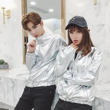 Mens Windbreaker Jackets Nightclub Stage Party Jackets Costume Streetwear Harajuku Hip Hop Reflective Jacket Gold Fashion Coats - Lootquake