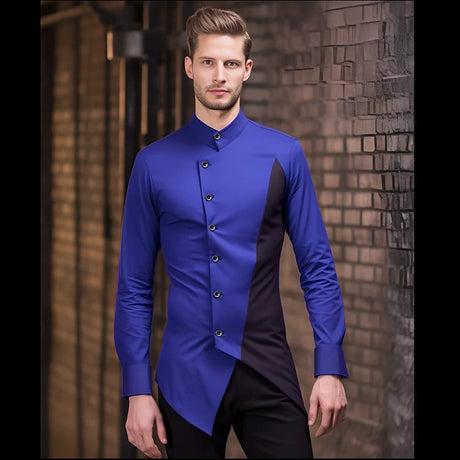 Fashion Irregular Shirts for Men Stitching Color Mens Shirts Business Casual Long Sleeve Shirts Men Clothing - Lootquake