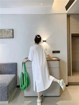 Harajuku Graphic White Long Dress Woman Clothing Y2k Casual Short Sleeve O-Neck Korean Fashion Summer Womens Loose Dresses 2024 - Lootquake