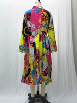 2024 Spring Summer New Cross-border Wishdress Women's Clothing Artistic Printing Plenty Folds Seven-half Sleeves Long Dress - Lootquake
