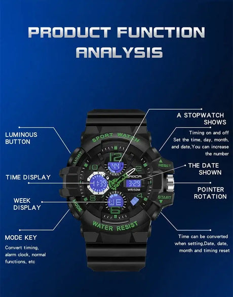 SANDA 3168 White Sport Watch  LED Digital 50M Waterproof Watch Men Multifunction Clock Relogio Masculino Men Military Watches - Lootquake