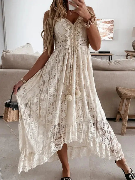 Boho Long Dress Women Summer Lace V Neck Flare Sleeve Sexy Maxi Dress Lady Holiday Party Beach Wedding Dresses Vestidos De Mujer - Lootquake