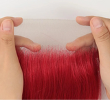 180% Density Red Straight 4x4 Lace Closure | 100% Brazilian Human Hair (Pre-Plucked, Transparent Swiss Lace)