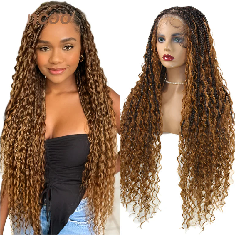 Bohemian Box Braids Full Lace Wig - Blonde Goddess Locs Curly Braided Wig for Black Women