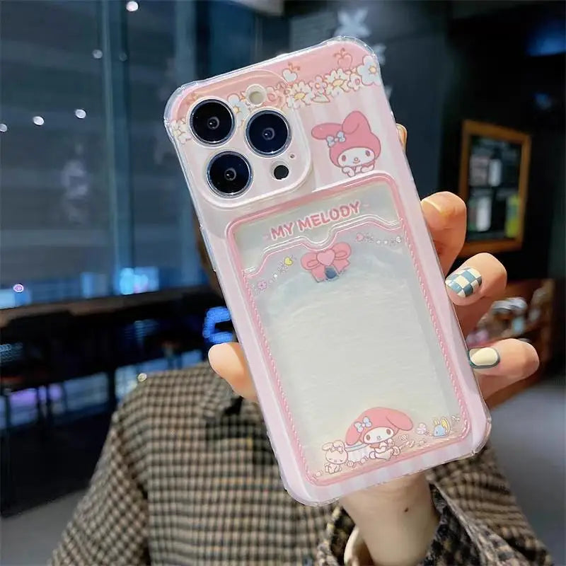 Kuromi Melody Card Holder Slot Bag Soft Silicone Phone Case For iPhone
