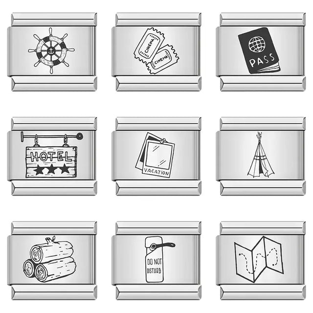 1pc New Designer Exploration Hotel Map Tent Charm Links Fit 9mm Bracelet Stainless Steel Jewelry DIY Making Bangle - Lootquake