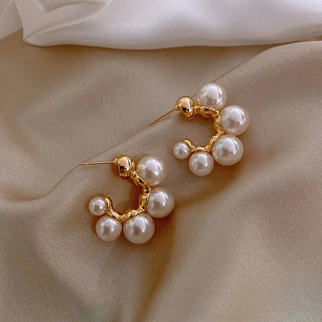 Kiss Jewelry Cute Sweet Flower Round Shape Pearl Rhinestone Stud Earrings for Women Tulip Floral Korean Fashion Earring Gift - Lootquake