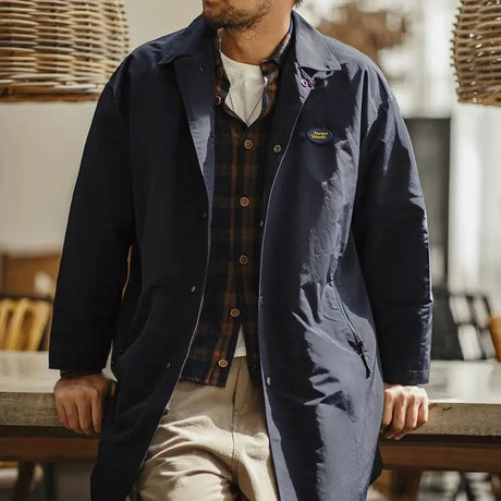 Maden Men's Vintage Balmacaan Waterproof Windbreaker Coat Single-Breasted Mid-Length Classic Collar Jacket for Spring and Autumn - Lootquake