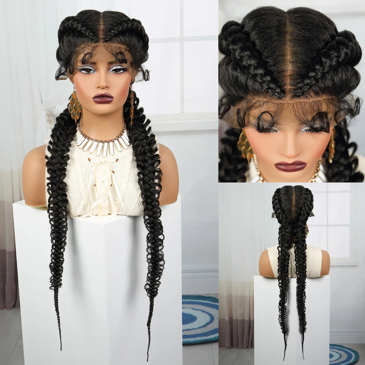 36" Burgundy Twist Cornrow Braids Wig | 99J | Lace Frontal | Baby Hair