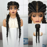 36" Burgundy Twist Cornrow Braids Wig | 99J | Lace Frontal | Baby Hair