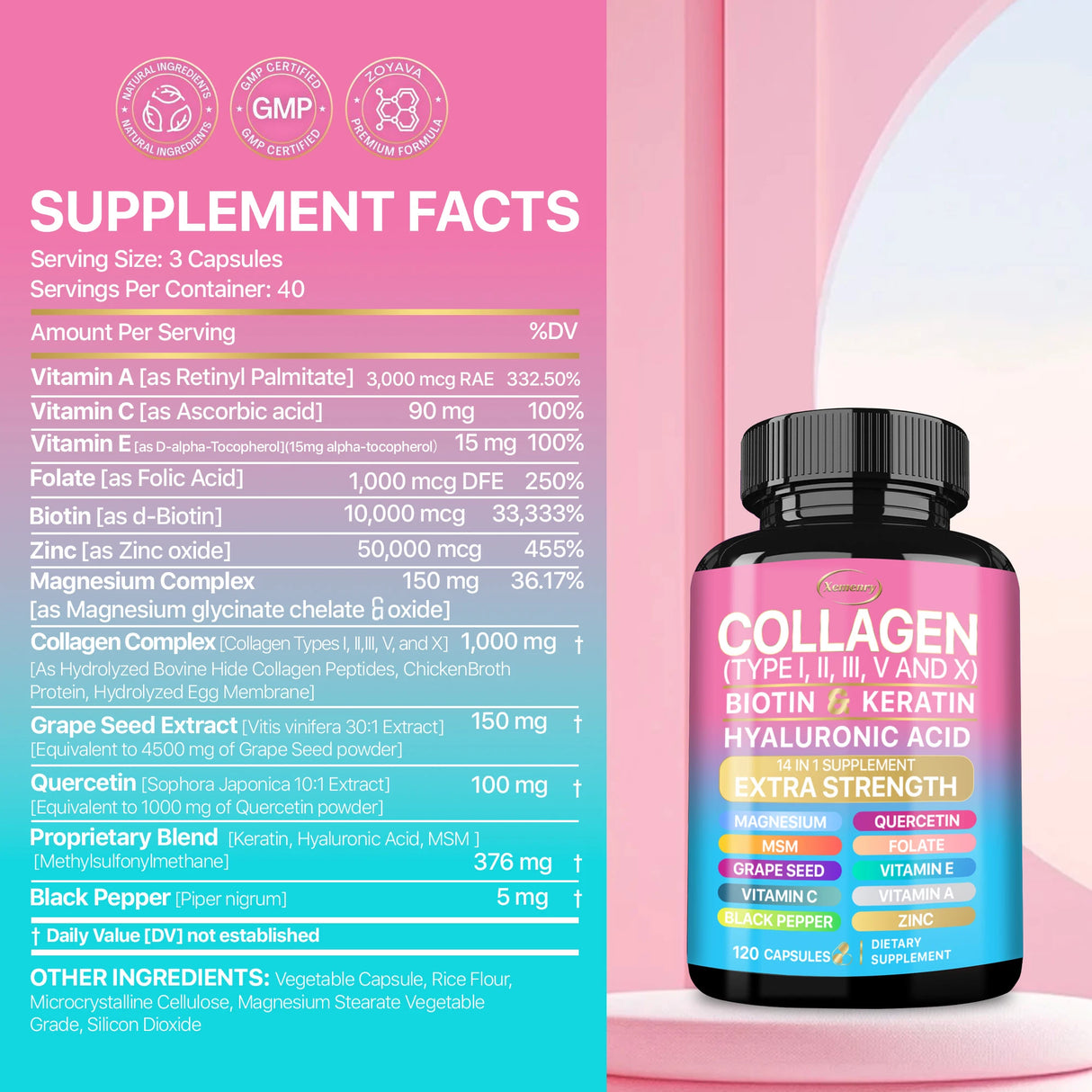 Collagen Supplement - Supports Skin Care, Nails, Hair, Antioxidants and The Immune System