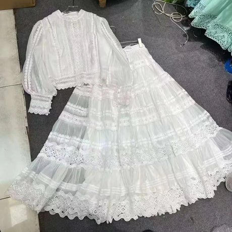 Elegant Fashionable Heavy Duty Spliced Lace Long Dress Set 2024 New Style Cross-Border Trade Europe And America Style - Lootquake