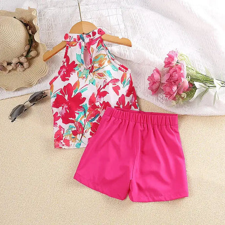 Kids Sets For Girls 4-7 Years Summer Girls Dopamine Print Sleeveless Top & Shorts Leisure Daily Classic Style Baby Girl Set - Lootquake