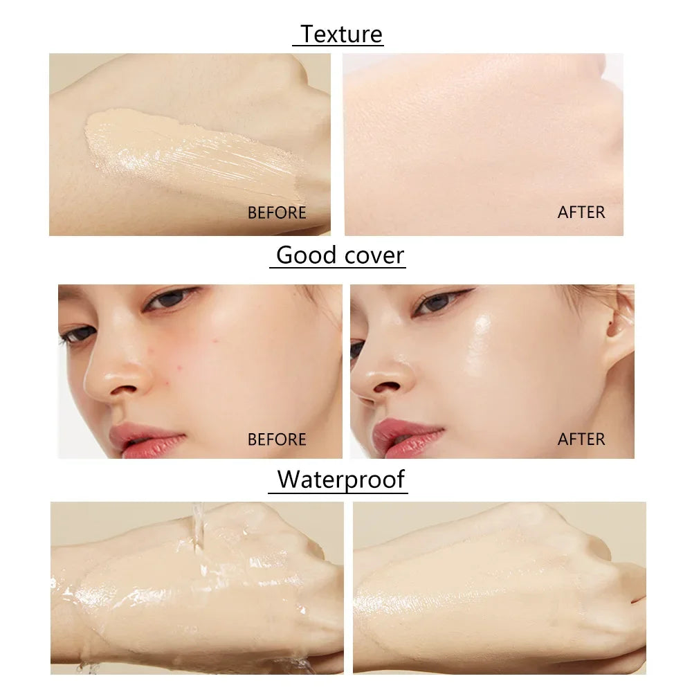 Base de maquillaje líquida de alta cobertura, corrector duradero, crema BB, resistente al agua, control de grasa, maquillaje facial, cosméticos