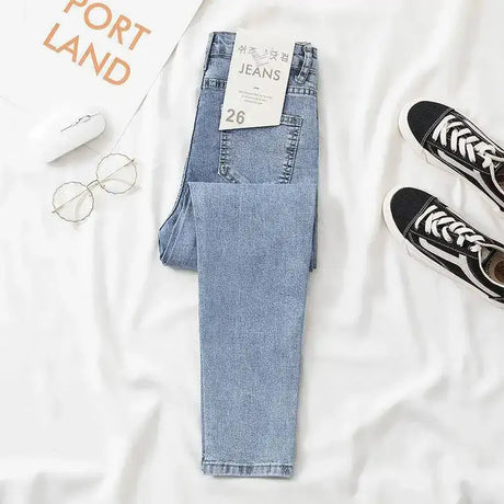 Black Grey Jeans Women's Slimming Cropped Pants Chic Versatile Student Short Trousers Long Pants Slim Fit Sihouette Smoothing - Lootquake