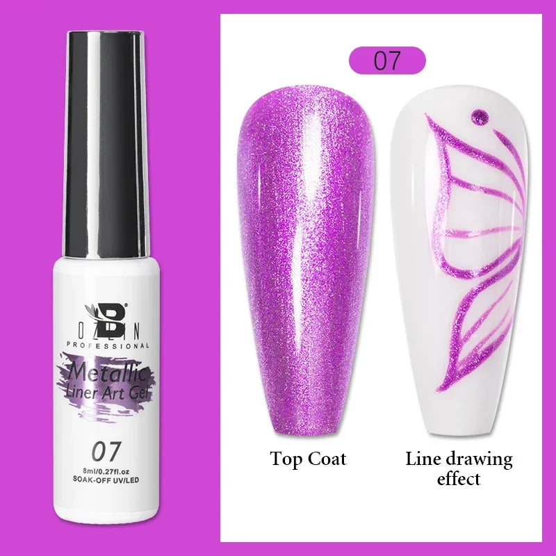 5ML Gold Silver Metallic Liner Paint Gel Polish Chrome Mirror Metal Effect Super Bright French UV LED Semi Permanent Nail Gel