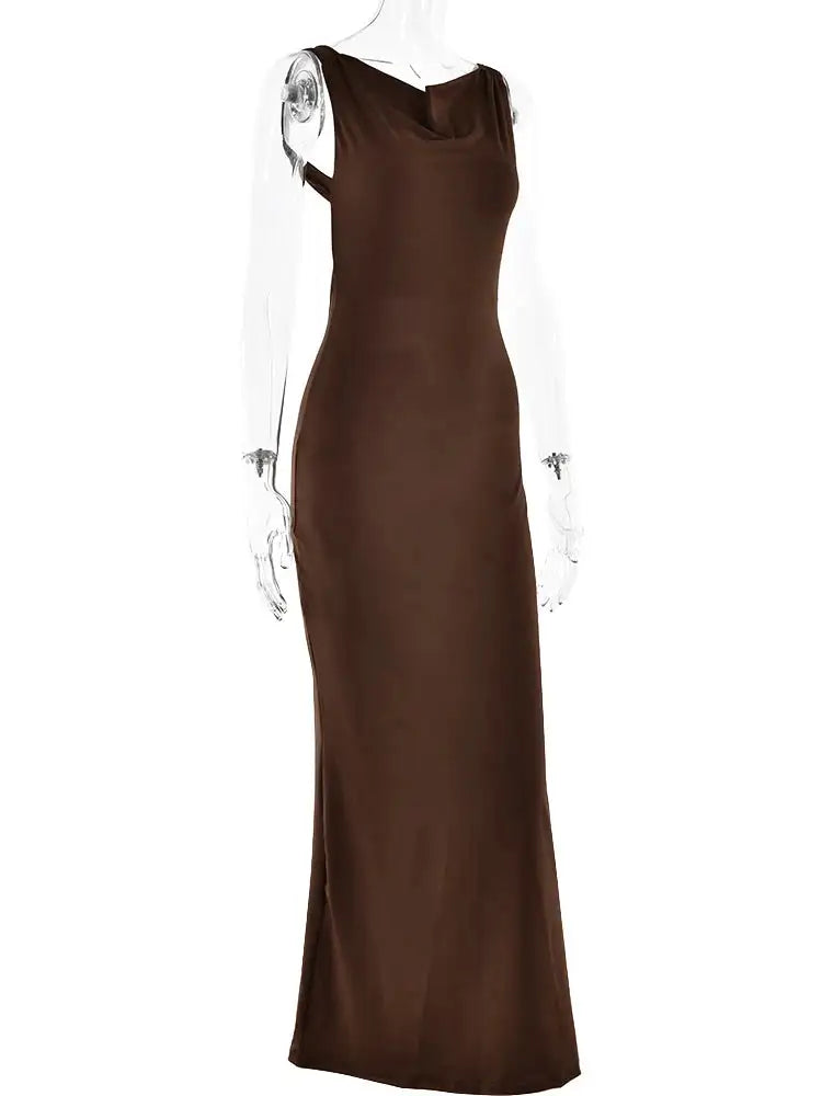 Sibybo Fashion Elegance Sleeveless Backless Long Dress Basics Solid Color Skinny Robe 2024 Temperament Women Club Party Dresses - Lootquake