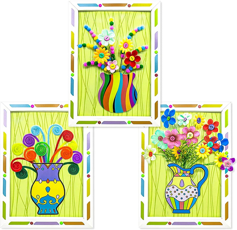Kids DIY Craft Kit 3D Embossing Kit Photo Frame DIY Making Button Bouquet Boy Girls Interactive Handmade Educational Toy Gift
