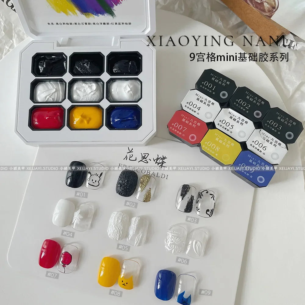 9 Grids Nail Powder Color Texture Three-Dimensional Styling Adhesive 9 Colors Nail Fairy Powder Set gel Polish Nail Art DIY