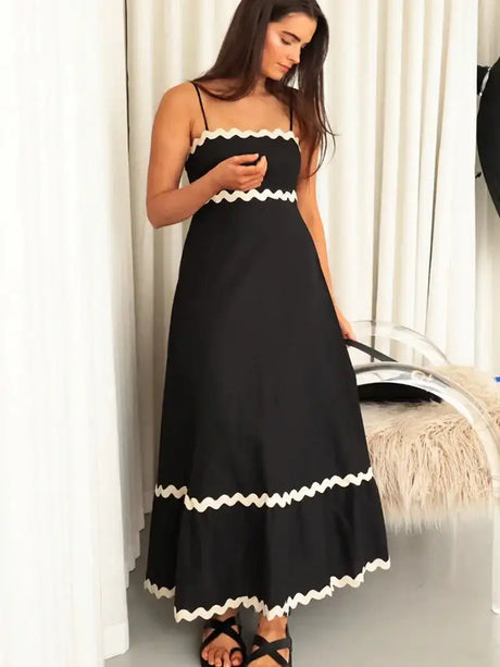 Striped Contrasting Colors Long Dress Women Spaghetti Strap High Waist Backless Party Evening Dresses Female Sleeveless Spring - Lootquake