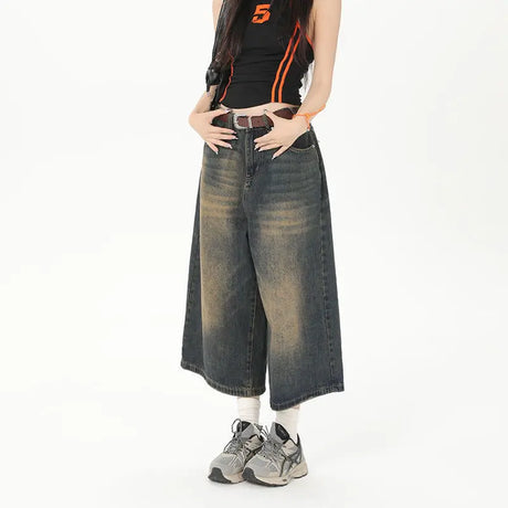Deeptown Vintage Loose Jorts Jeans Y2k Streetwear Oversize Shorts Denim Pants Korean Fashion Baggy Grunge Trouser Summer Neutral - Lootquake