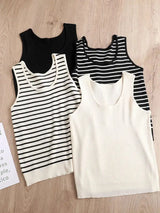Top Women's loose-fitting striped, spicy Casual Sleeveless Top with round neckline and off-the-shoulder outdoor tank top, summer - Lootquake