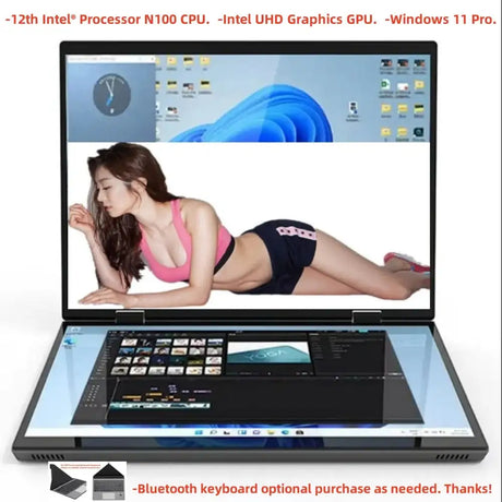 Dual Screen Laptop Intel N100 Processor 14“+14” touch Gaming Laptop DDR4 32GB 1TB 2TB SSD Notebook Computer - Lootquake