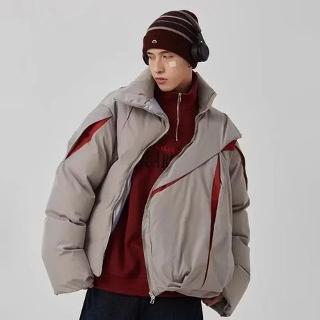 American Cotton Padded Jacket Men Women Winter High Street Thicken Warm Stand Collar Coat Hip Hop Loose Cutting Design Outwear - Lootquake