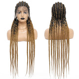 36" Cornrow Twisted Braided Wig | Ombre Blonde Passion Twists | Faux Locs & Goddess Box Braids | Full Lace Front Wig