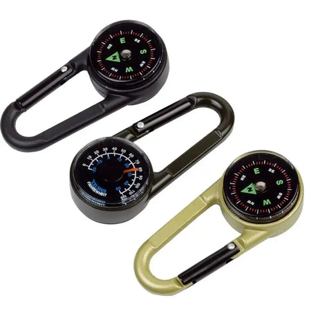 1 Pc Compass Thermometer Carabiner 3 in 1 Mini Compass Carabiner Clip Outdoor Hiking Survival Key Ring Double Sided Metal - Lootquake