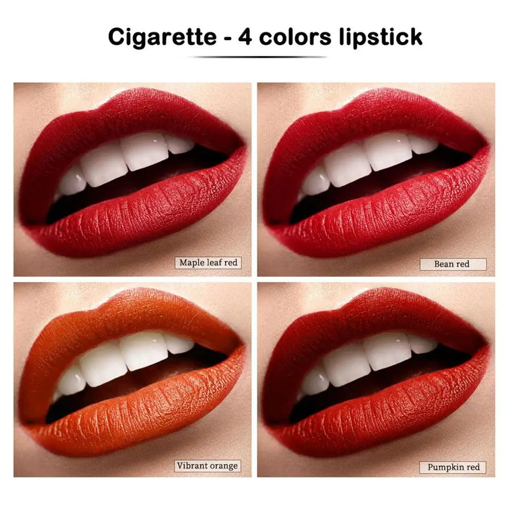 Juego de 4 labiales de cigarrillos, brillo labial mate de larga duración, resistente al agua, tubo de lápiz labial color piel, maquillaje cosmético.