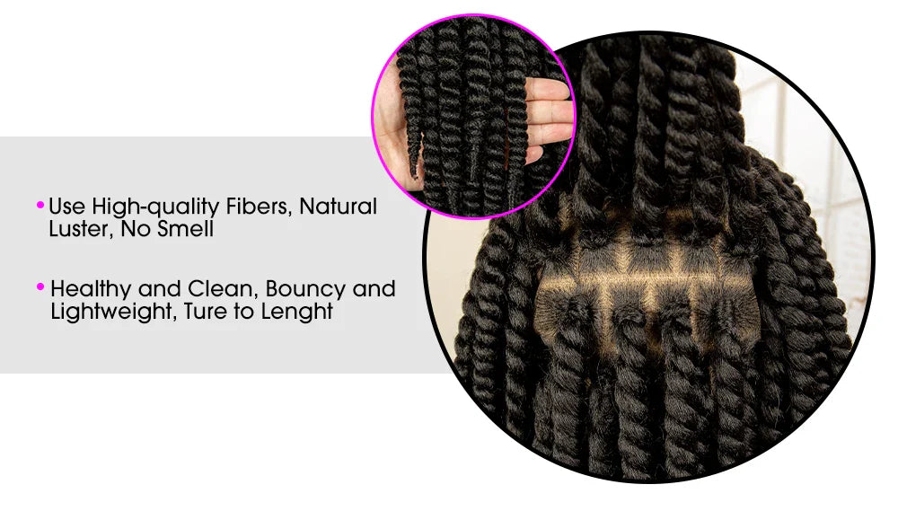 16 Inch Brown Twisted Braided Bob Wig | Full Lace | Kanekalon Fiber | For Black Women
