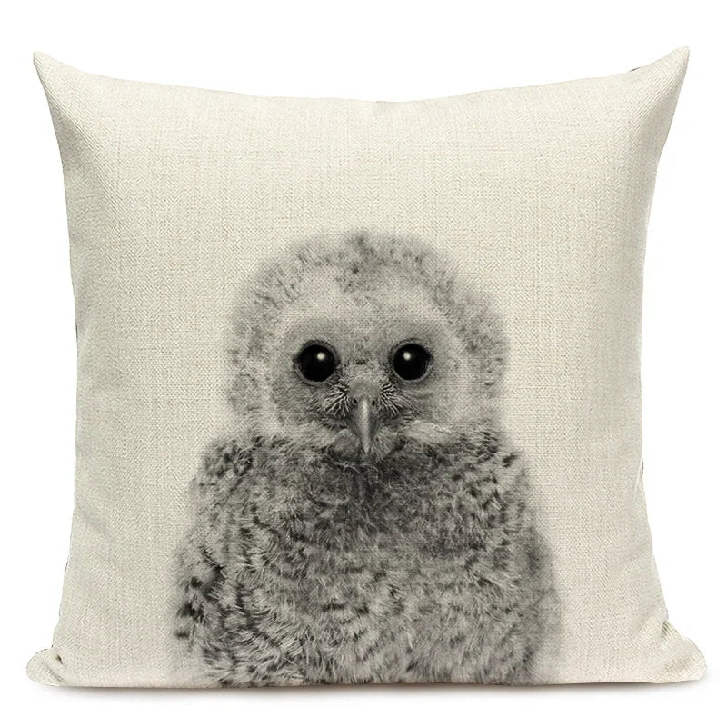Black and White Cute Animals Cushion Cover - Animal Portrait Decoration Throw Pillow Case 45x45cm for Home Sofa Decor