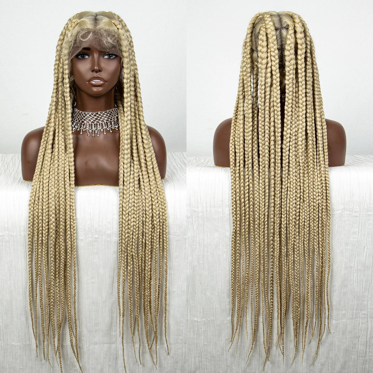 36" Orange Knotless Box Braids Wig | Transparent Full Lace | Baby Hair